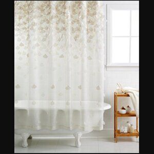 Martha Stewart Collection Cream w. Taupe Falling Petals Shower Curtain 72x72"